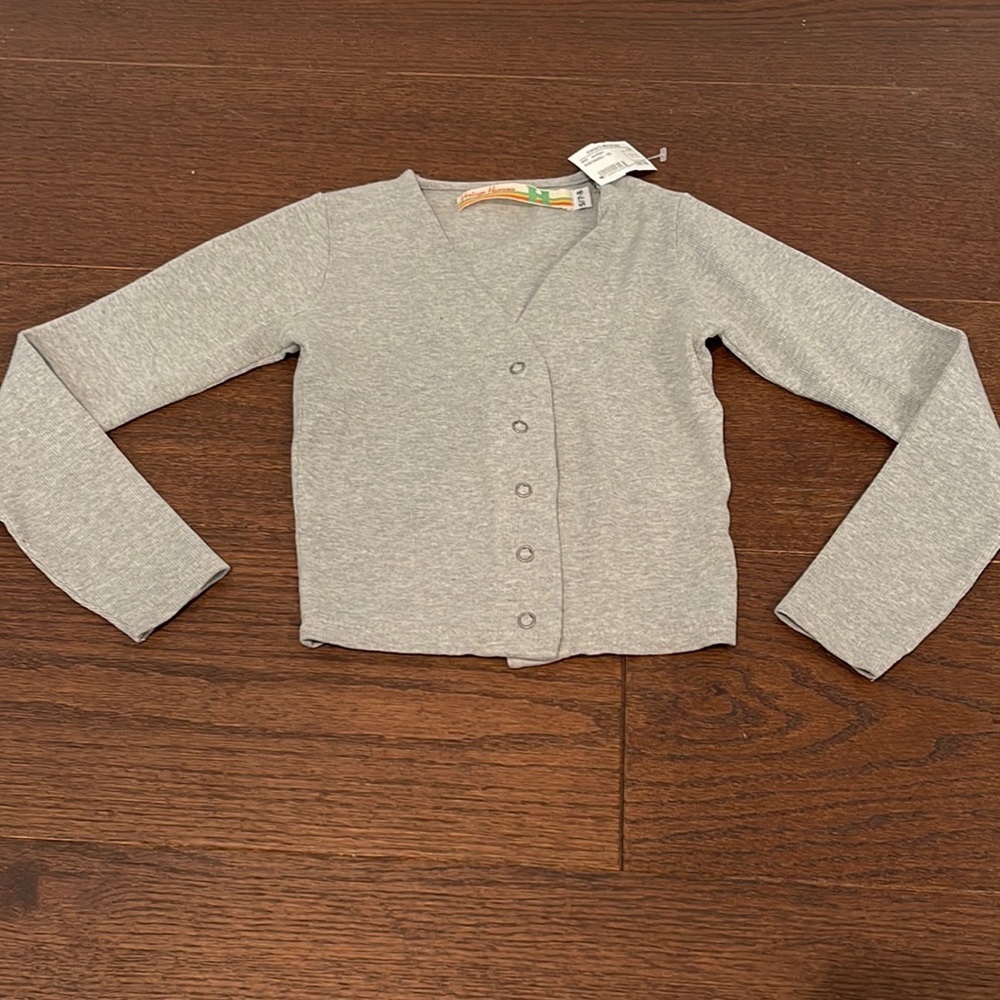 NWT Vintage Havana Grey Girls Ribbed V-Neck Cardigan Size Small 7/8